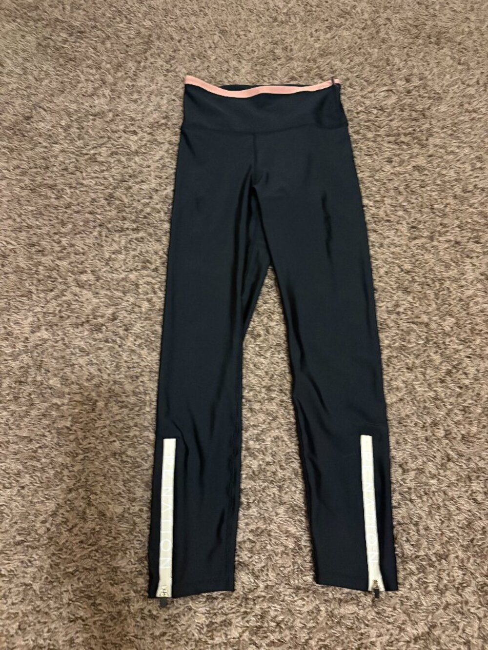 P.E.Nation Leggings Medium Black Pink Trim Zipper Hem Recycled Polyester Blend